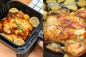 Τραγανή πετσούλα: Μπουτάκια κοτόπουλου με πατάτες στο Air Fryer