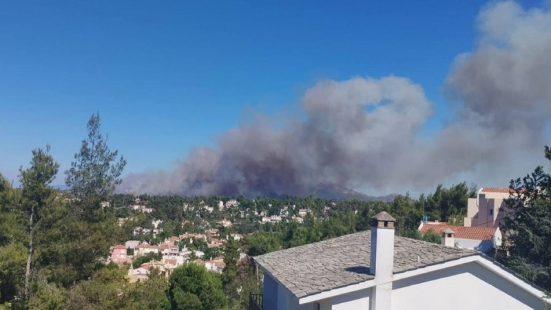 Φωτιά στη Σταμάτα Διονύσου κοντά σε σπίτια: Μήνυμα από το 112, «Παραμείνετε σε ετοιμότητα»